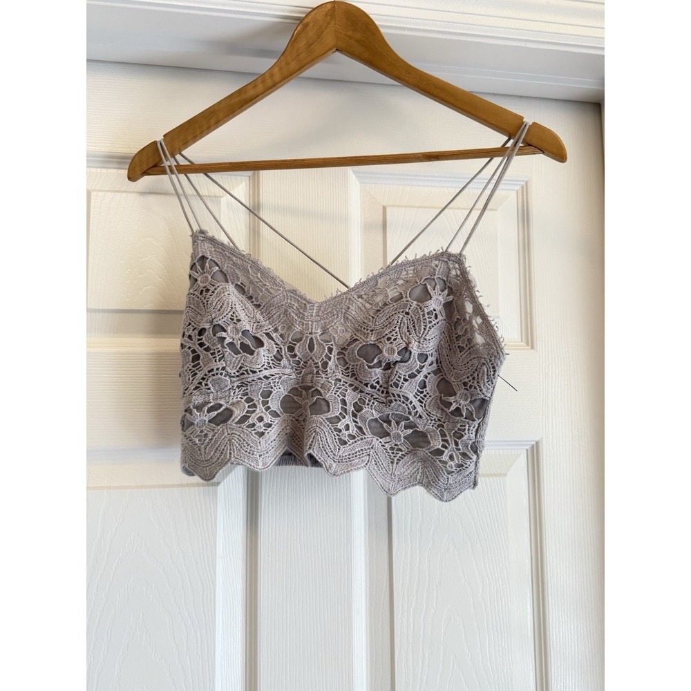 Free People FP One Adella Bralette Women Small Grey Lace Smocked Boho Cami Top